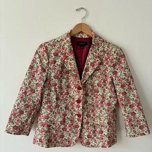 NWOT Talbots Pretty in Pink Floral 3/4 Sleeve Blazer Jacket Size 8 (AS-IS)